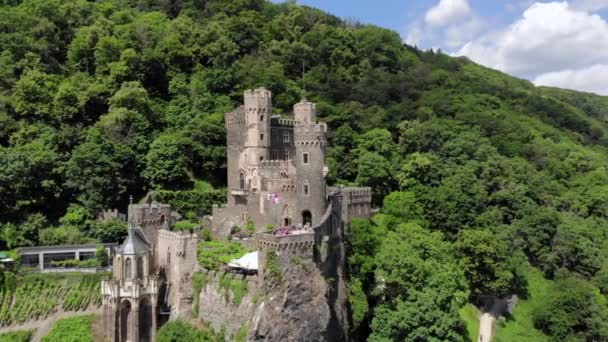 Castelo Rheinstein Trechtingshausen Património Mundial Unesco Upper Middle Rhine Valley — Vídeo de Stock