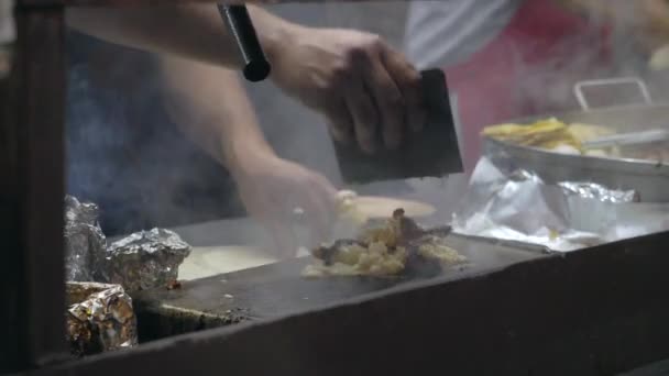 Відкрите Повітря Мексиканська Тайкерія Їжа Ресторану Вулиці Двоє Мексиканців Роблять — стокове відео
