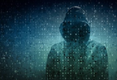  İkili kodlu bir ekranın üzerindeki hacker