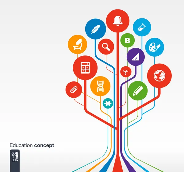 Education background with lines, circles and icons. — Stock Vector