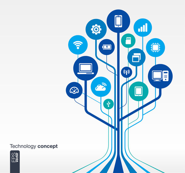 Technology background with lines,circles and icons.