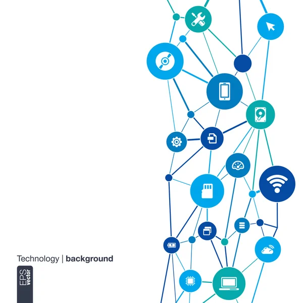 Streszczenie technologia tło z linie, okręgi i płaskie ikony — Wektor stockowy