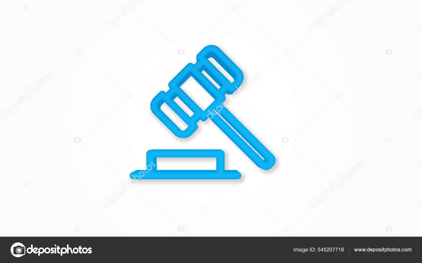 Auction hammer, law and justice symbol, verdict 3d realistic line icon
