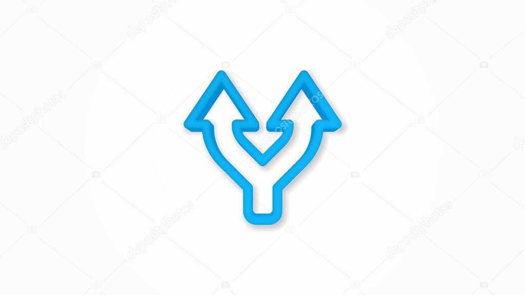 Junction, Separation, Two paths, ways realistic icon. 3d line vector illustration. Top view