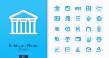 Bankacılık ve finans hattı sembolü ile 3d gerçekçi biçim simgeleri belirlendi