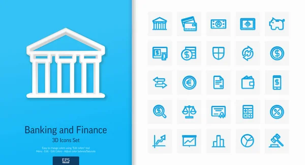 Vector 3d realistische stijl pictogrammen ingesteld met bancaire en financiële lijn symbool — Stockvector