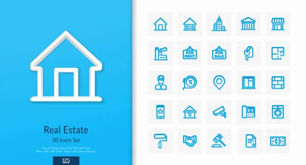 Vettore 3d icone di stile realistico impostato con il simbolo della linea immobiliare — Vettoriale Stock