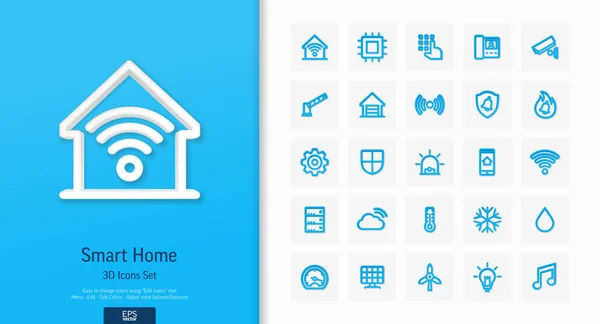 Vector 3d iconos de estilo realista conjunto con el hogar, símbolo de línea de la casa inteligente — Archivo Imágenes Vectoriales