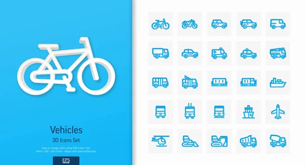 Vektorové 3D realistické ikony se symbolem linky vozidla, veřejné dopravy a automobilů. — Stockový vektor