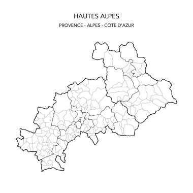 Fransa 'nın Hautes-Alpes Bölümü' nün 2022 tarihinden itibaren Arrondissements, Cantons and Municipities dahil olmak üzere jeopolitik alt bölümlerinin vektör haritası - Fransa