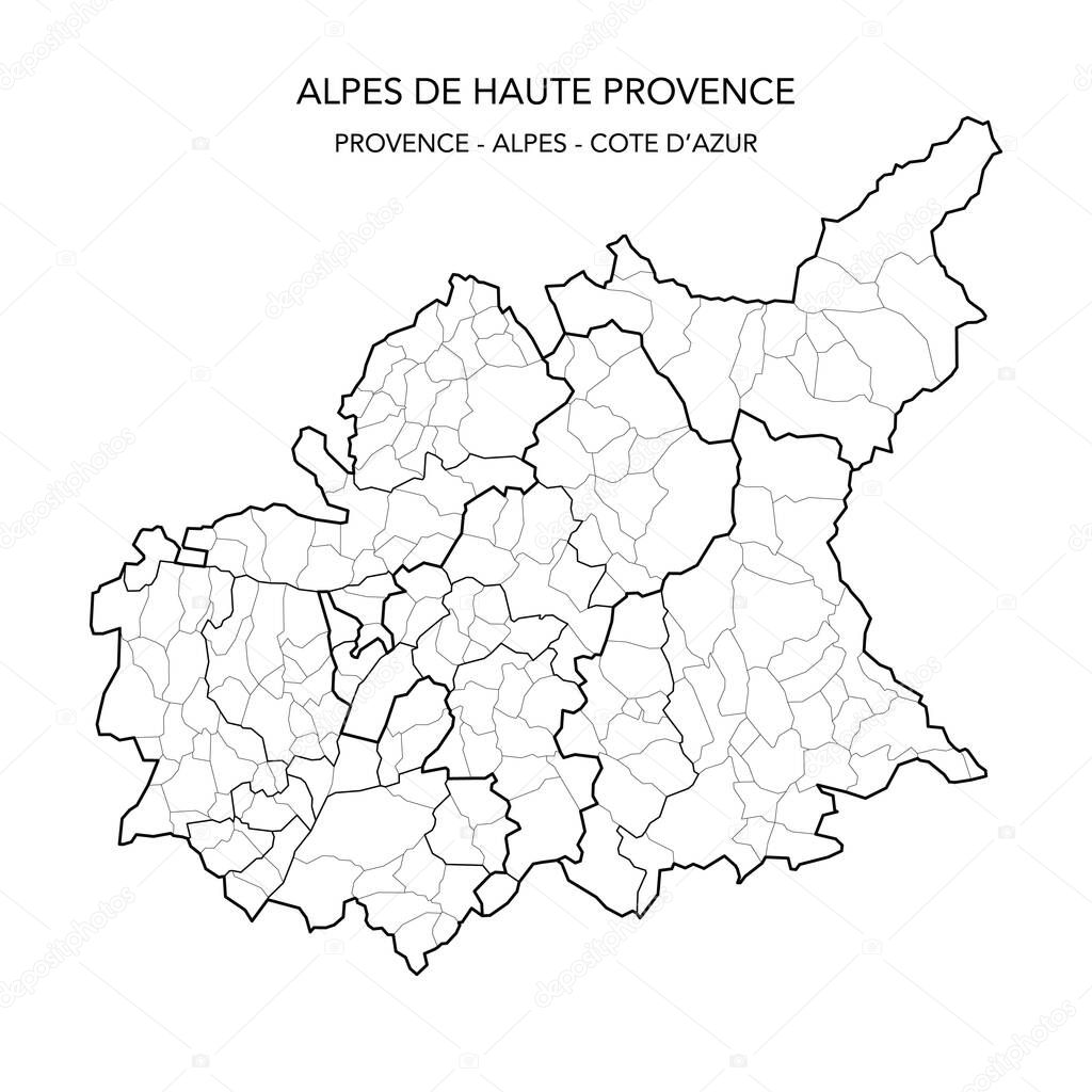 Vector Map of the Geopolitical Subdivisions of the French Department of Alpes-de-Haute-Provence Including Arrondissements, Cantons and Municipalities as of 2022 - Provence-Alpes-Cote dAzur - France