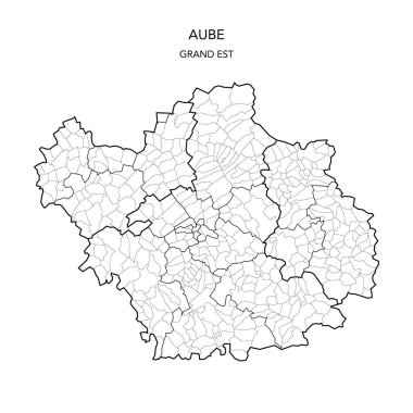Fransa 'nın Aube Bölümü' nün jeopolitik alt birimlerinin vektör haritası 2022 - Fransa