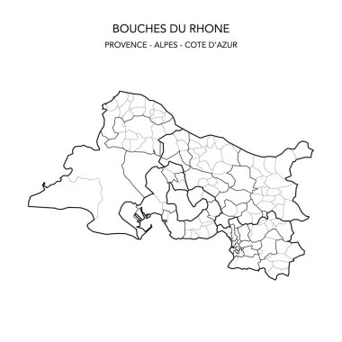 Fransa Bouches-du-Rhone Bölümü 'nün 2022 tarihli Jeopolitik Daire Dairelerinin Vektör Haritası - Provence Alpes-Cote-d' Azur - Fransa