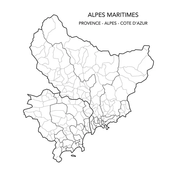 Fransız Alpler-Denizcilik Departmanının 2022 itibariyle Arrondissements, Cantons and Municipities dahil olmak üzere jeopolitik alt bölümlerinin vektör haritası - Provence Alpes-Cote-d 'Azur - Fransa