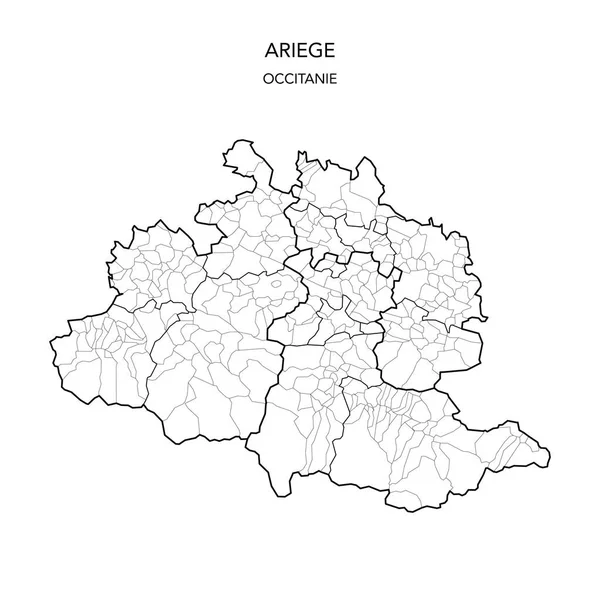 Fransız Arrondissements, Cantons ve Belediyelerin 2022 yılı itibariyle Fransız Ariege Bölümü Jeopolitik Dairelerinin Vektör Haritası - Occitanie - Fransa