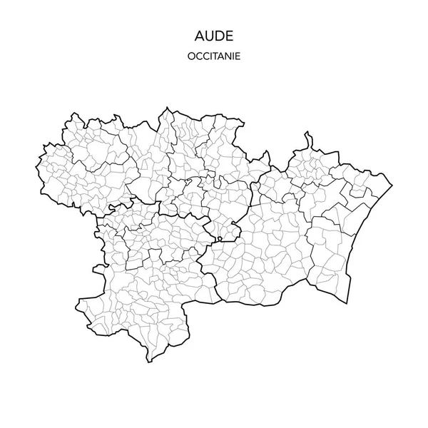 Fransız Bölümü Aude 'nin 2022 yılı itibariyle Arrondissements, Cantons and Municipities dahil olmak üzere jeopolitik alt bölümlerinin vektör haritası - Occitanie - Fransa