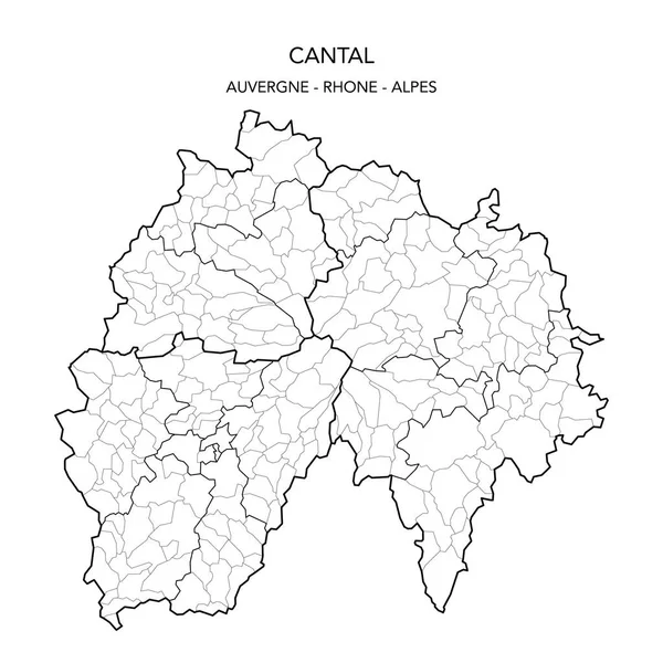 Mapa Wektorowa Podrejonów Geopolitycznych Francuskiego Departamentu Cantal Wraz Okręgami Kantonami — Wektor stockowy