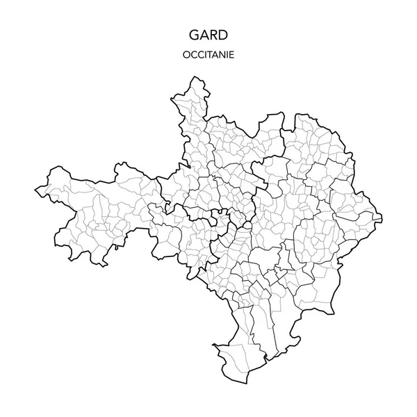 Mapa Vetorial Das Subdivisões Geopolíticas Departamento Francês Gard Incluindo Arrondissements —  Vetores de Stock