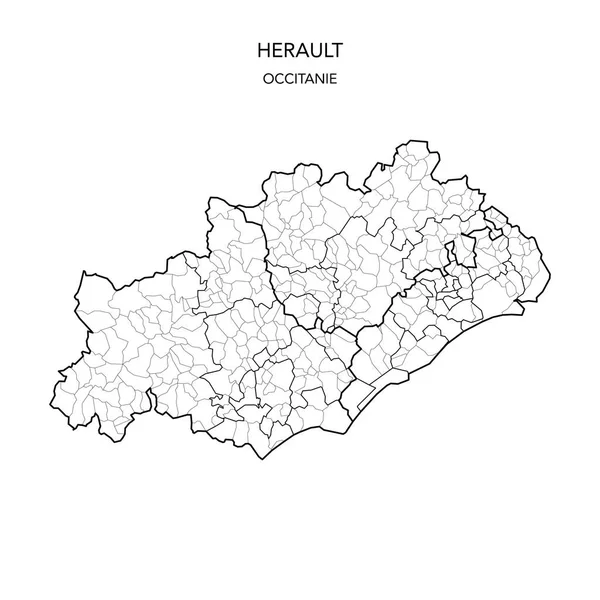 Fransa 'nın Herault Bölümü Jeopolitik Dairelerinin Vektör Haritası 2022 itibarıyla Arrondissements, Cantons and Municipities dahil olmak üzere