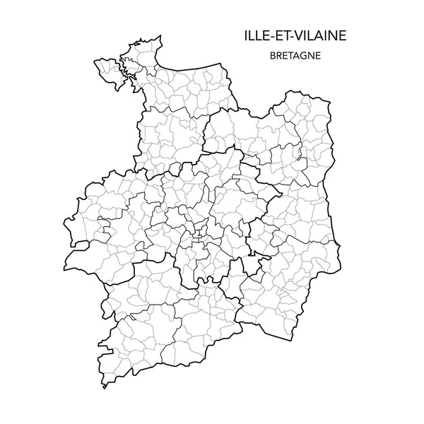 Fransa 'nın Ille-et-Vilaine Bölümü Jeopolitik Bölümü' nün Vektör Haritası, Arrondissements, Kantonlar ve Belediyeler 2022 - Bretagne - Fransa