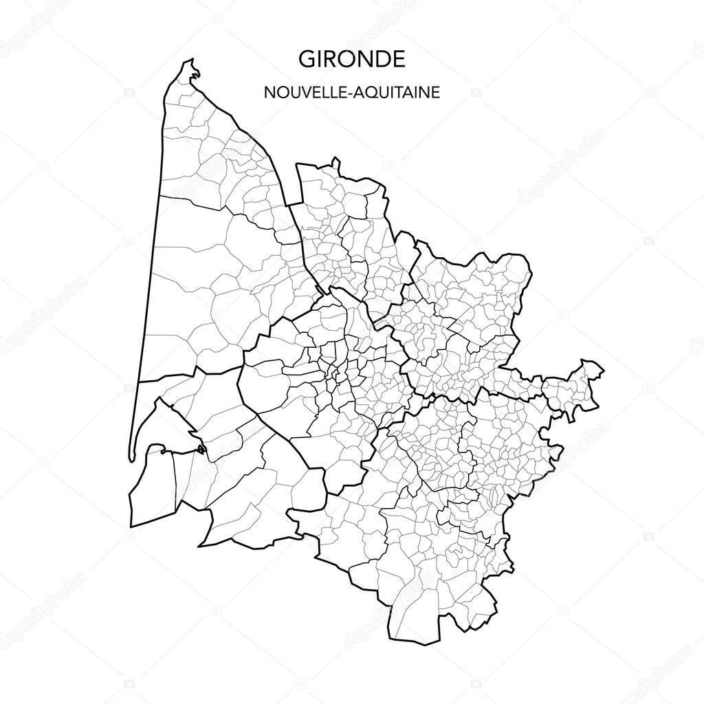 Vector Map of the Geopolitical Subdivisions of the French Department of Gironde Including Arrondissements, Cantons and Municipalities as of 2022 - Nouvelle Aquitaine - France
