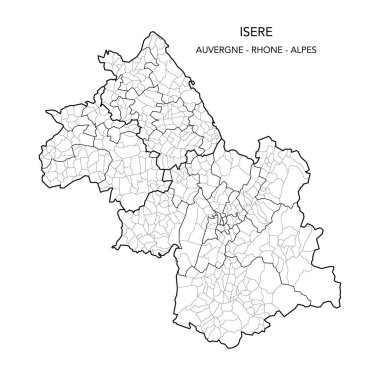 Fransa 'nın Fransız Bölümü' nün 2022 yılı itibariyle Arrondissements, Cantons and Municipities dahil olmak üzere coğrafi alt bölümlerinin vektör haritası - Auvergne Rhone Alpes - Fransa