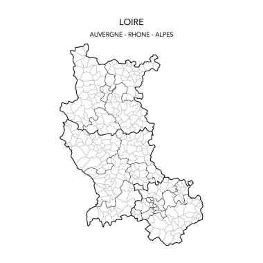 Fransa Loire Bölümü 'nün 2022 yılı itibariyle Arrondissements, Cantons and Municipities dahil olmak üzere jeopolitik alt bölümlerinin vektör haritası - Auvergne Rhone Alpes - Fransa