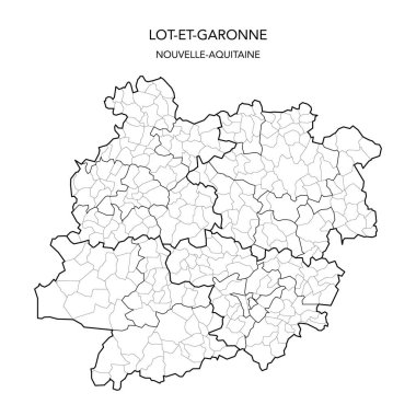 Fransa 'nın Lot-et-Garonne Bölümü Jeopolitik Dairelerinin Vektör Haritası Arrondissements, Cantons and Municipities 2022 - Yeni Aquitaine