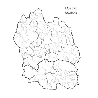 Lozere Fransız Bölümü 'nün 2022 itibarıyla Arrondissements, Cantons and Municipities' in jeopolitik alt bölümlerinin vektör haritası - Occitanie - Fransa