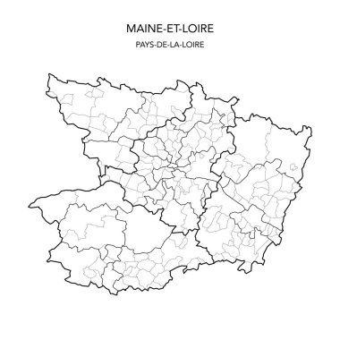 Fransa 'nın Maine-et-Loire Bölümü Jeopolitik Bölümü' nün 2022 tarihli Vektör Haritası, Arrondissements, Cantons and Municipities - Pays De La Loire - Fransa