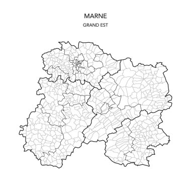 Fransa Marne Bölümü 'nün jeopolitik alt birimlerinin vektör haritası 2022 - Fransa