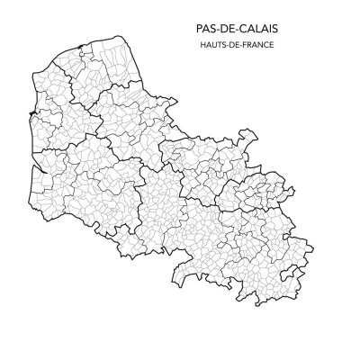 Fransa 'nın Pas-de-Calais Bölümü' nün 2022 tarihinden itibaren Arrondissements, Cantons ve Belediyelerini içeren jeopolitik alt bölümlerinin vektör haritası - Hauts-de-France - Fransa