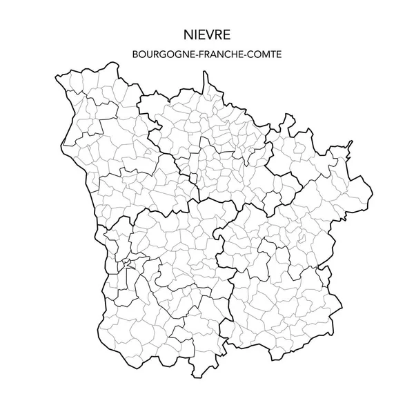 Mapa Wektorowa Podrejonów Geopolitycznych Francuskiego Departamentu Nievre Wraz Okręgami Kantonami — Wektor stockowy