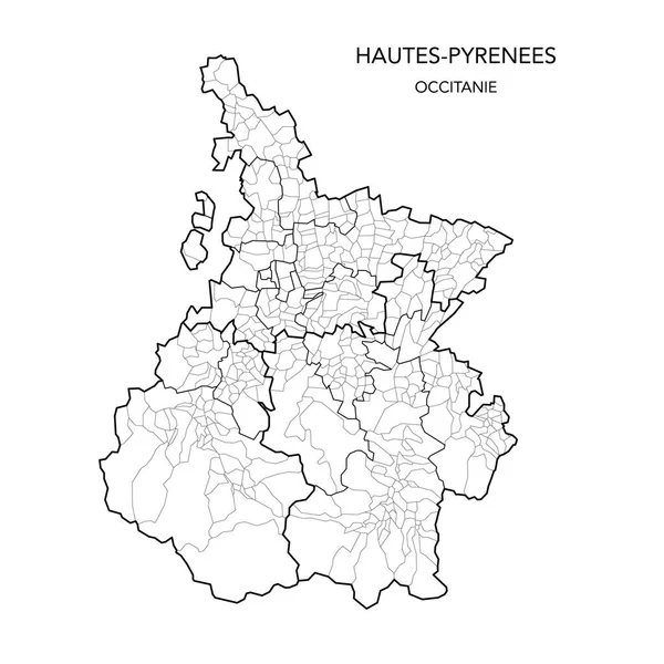 Fransa Hautes-Pyrenees Bölümü Jeopolitik Daire Haritası, 2022 itibarıyla Arrondissements, Cantons and Municipities - Occitanie - Fransa