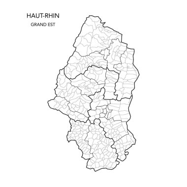 Fransa 'nın Haut-Rhin Bölümü Jeopolitik Bölümü' nün Vektör Haritası, Arrondissements, Cantons and Municipities 2022 - Grand Est - Fransa