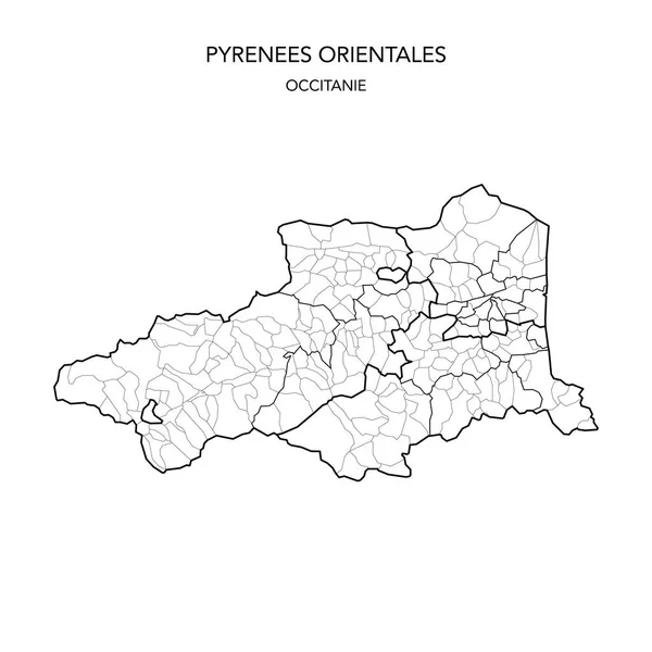 Mapa Wektorowa Podrejonów Geopolitycznych Francuskiego Departamentu Pirenejów Orientalów Obejmująca Okręgi — Wektor stockowy