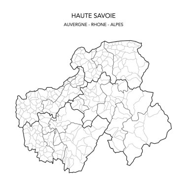 Haute-Savoie Fransız Bölümü 'nün 2022 itibariyle Arrondissements, Cantons and Municipities dahil olmak üzere jeopolitik alt bölümlerinin vektör haritası - Fransa