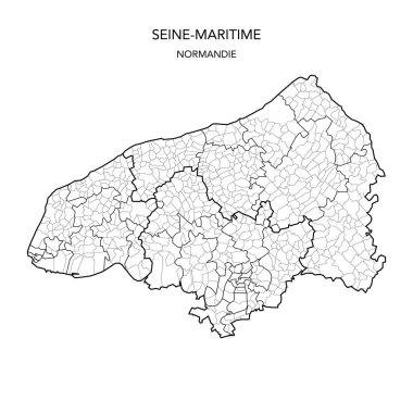 Fransa 'nın Seine-Denizcilik Bölümü Jeopolitik Bölümü' nün 2022 yılı itibariyle Arrondissements, Cantons and Municipities 'i içeren Vektör Haritası - Normandie - Fransa