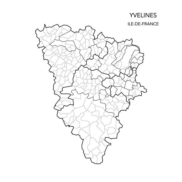 Vector Map of the Geopolitical Subdivisions of the French Department of Yvelines Including Arrondissements, Cantons and Municipalities as of 2022 - Ile-de-France - France