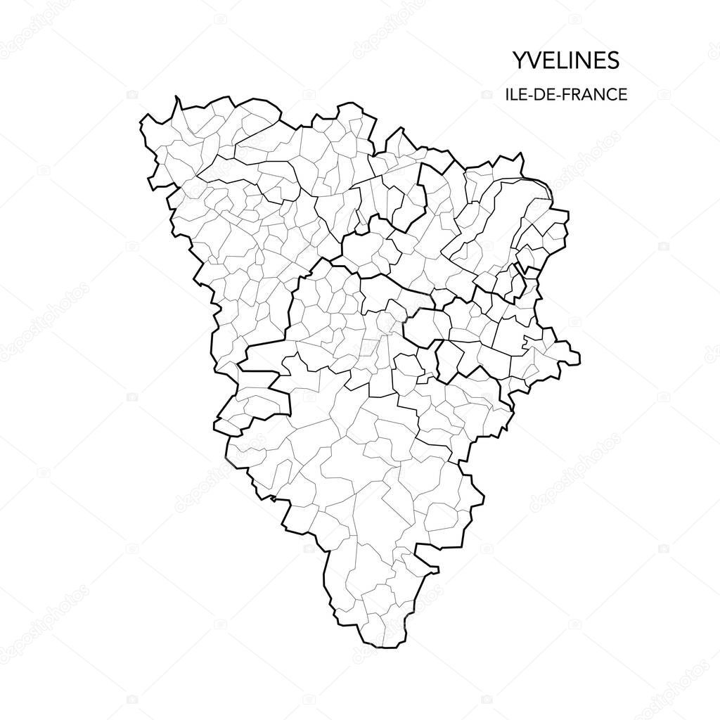 Vector Map of the Geopolitical Subdivisions of the French Department of Yvelines Including Arrondissements, Cantons and Municipalities as of 2022 - Ile-de-France - France