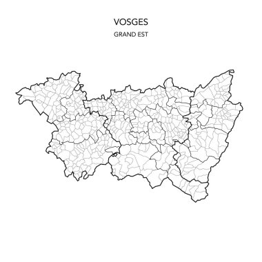 Fransa Vosges Bölümü 'nün jeopolitik alt birimlerinin vektör haritası 2022 - Fransa
