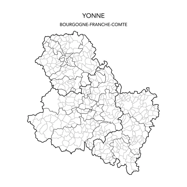 Mapa Wektorowa Podrejonów Geopolitycznych Francuskiego Departamentu Yonne Wraz Okręgami Kantonami — Wektor stockowy