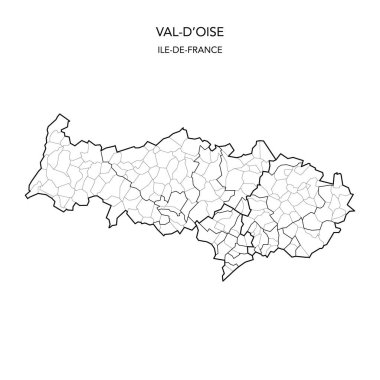 Fransa 'nın Val-dOise Bölümü Jeopolitik Bölümü' nün 2022-Ile-de-France, Arrondissements, Cantons ve Belediyelerini içeren Vektör Haritası