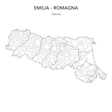 Emilia-Romagna Bölgesi Jeopolitik Daire Daire Haritası İl ve Belediyelerle (Comuni) 2022 - İtalya