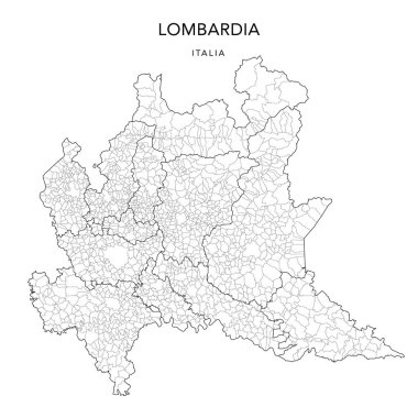 Lombardiya Bölgesi 'nin (Lombardia) 2022-İtalya Eyaletleri ve Belediyeleri (Comuni) Jeopolitik Alt Bölümleri Vektör Haritası