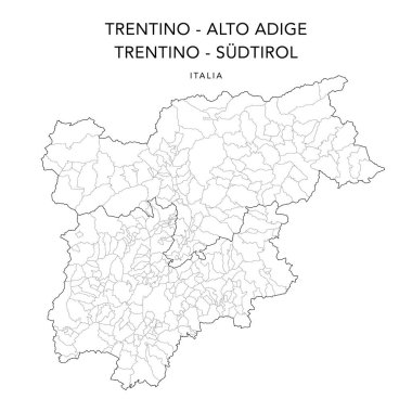 Trentino-Alto Adige veya Trentino Sdtirol Bölgesi Jeopolitik Daire Haritası İl ve Belediyelerle (Comuni) 2022 - İtalya