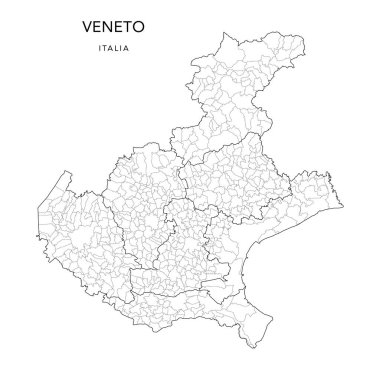 Vector Map of the Geopolitical Subdivisions of the Region of the Veneto or Venetia with Provinces and Municipalities (Comuni) as of 2022 - Italy clipart