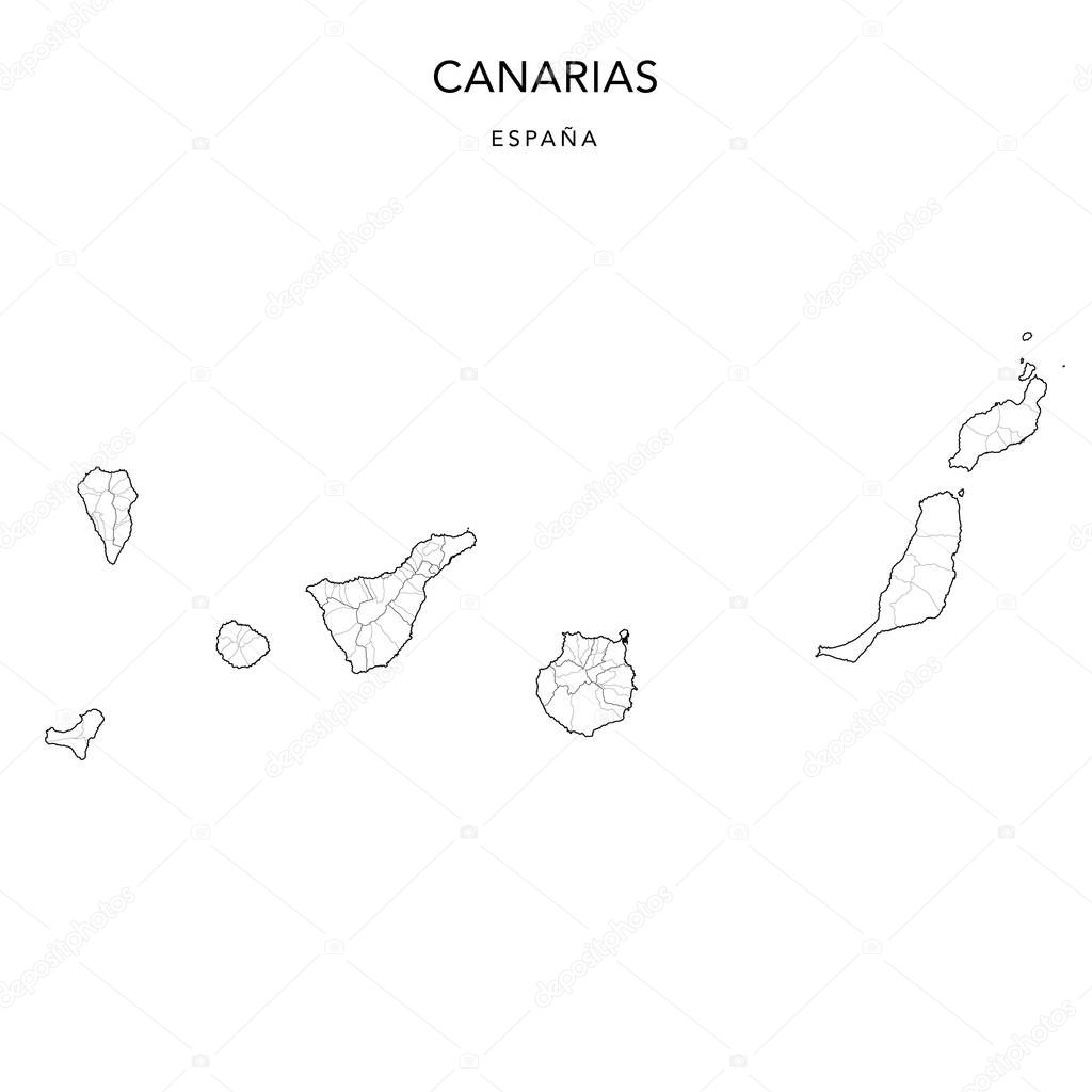 Geopolitical Vector Map of the Autonomous Community of the Canary Islands with Provincias, Judicial Areas, Island Councils and Municipalities (municipios) as of 2022 - Spain