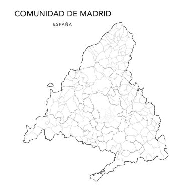 Geopolitical Vector Map of the Autonomous Community of Madrid with Judicial Areas (Partidos Judiciales), Municipalities (Municipios) and Madrid Districts (Distritos de Madrid) as of 2022 - Spain clipart