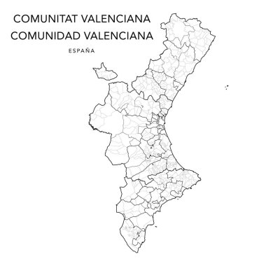 Geopolitical Vector Map of the Valencian Community (Comunitat Valenciana) with Provinces (Provincias) Jurisdictions (Partidos Judiciales), Comarques (Comarcas) and Municipalities (Municipios) as of 2022 - Spain